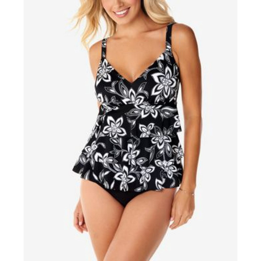 New Swim Solutions Black and White One Piece Swimsuit, Tummy Control Size 12